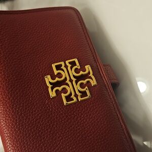 Tory Burch - Britton - Cherry Red Wallet with Gold Logo
